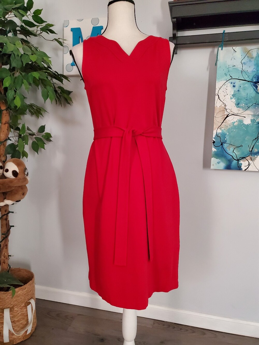 TALBOTS Ponte Knit Tie Waist Sleeveless Sheath Dress 4